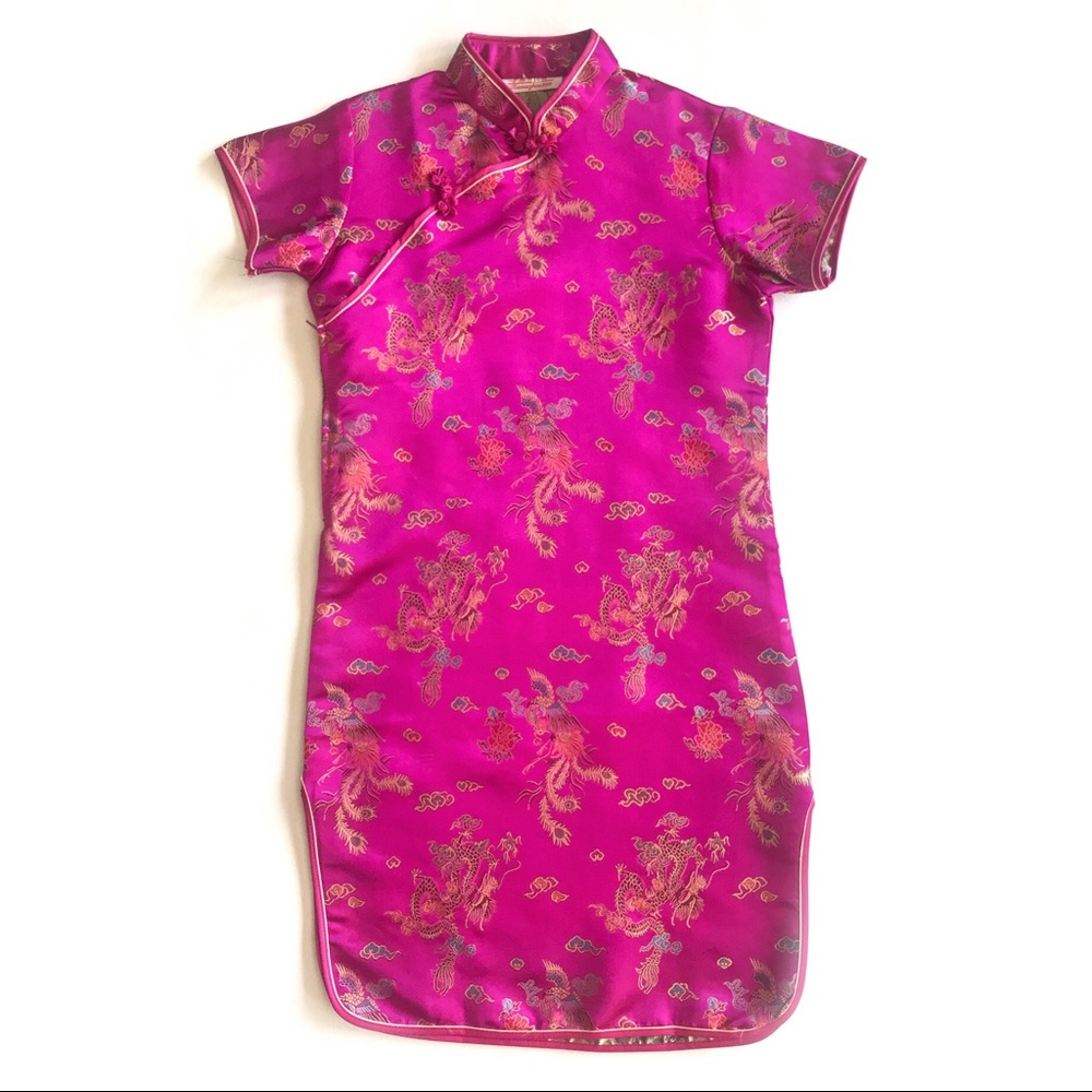 Magenta/Pink Qipao Cheongsam Dragon/Peacock